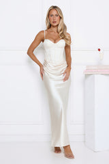 Shimmering Horizon Satin Maxi Dress Cream