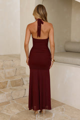 Isalique Halter Maxi Dress Burgundy