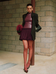 Faux Leather Mock Neck Bubble Mini Dress