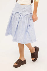 Perfect Stranger Montel Mid Rise Midi Skirt Blue Stripe