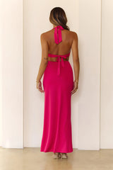 Dazzling Presence Halter Maxi Dress Pink