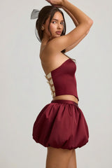 Bubble Hem Mid Rise Mini Skirt in Wine Red