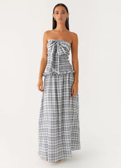 Malia Shirred Maxi Dress Blue Grey Check