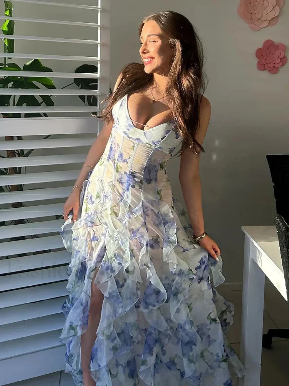 Colorful Spaghetti Strap Floral Dress