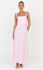 Clementine Midi Dress - 3D Floral Strap Dress in Pink