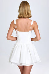Pintucked Lace Up Corset Mini Dress in White