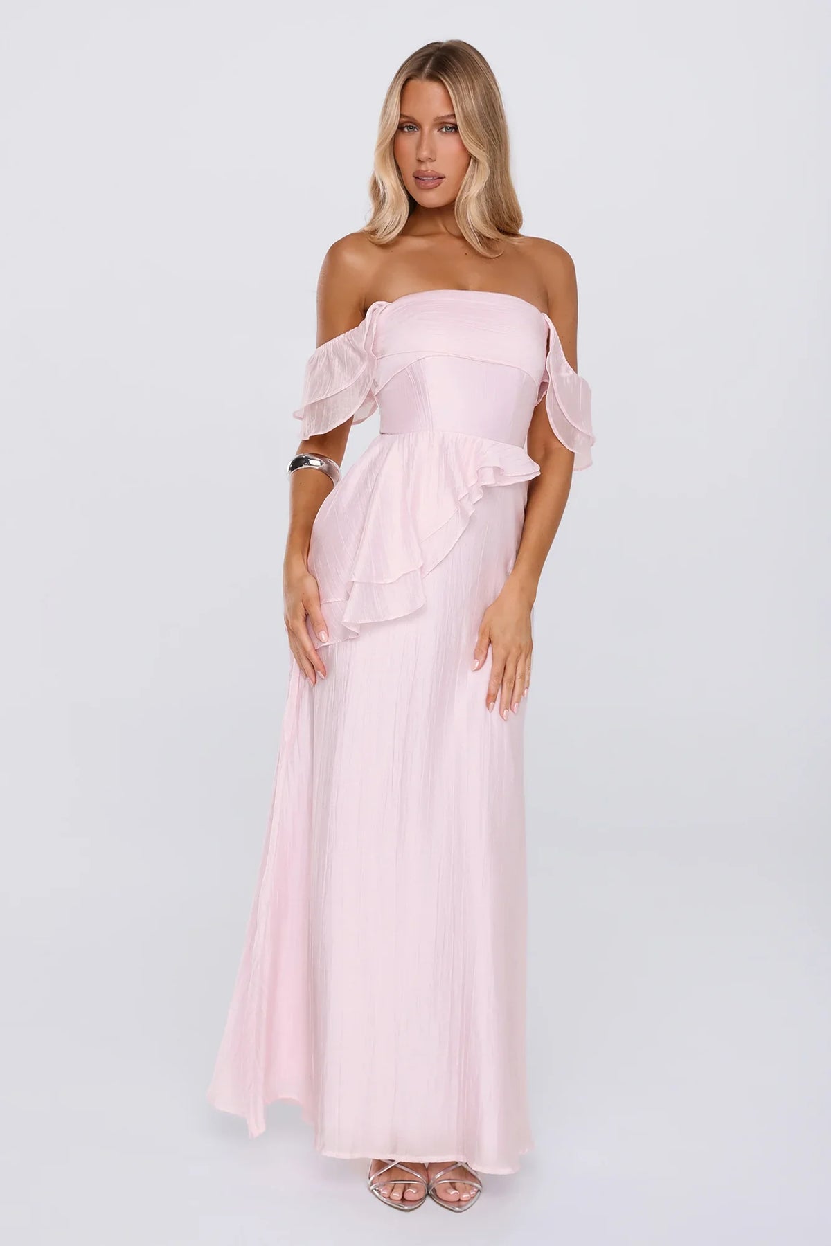 She's In Her Element Off Shoulder Maxi Dress Pink