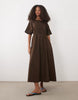 Threadbare cotton poplin short sleeve midi dress in chocolate brown