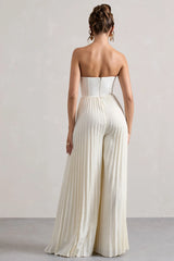 Lorelai Cream Corset Plisse Wide Leg Jumpsuit