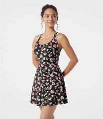Built-in Bra 2-in-1 Ditsy Floral Mini Dance Active Dress with Pockets-Easy Peezy Edition