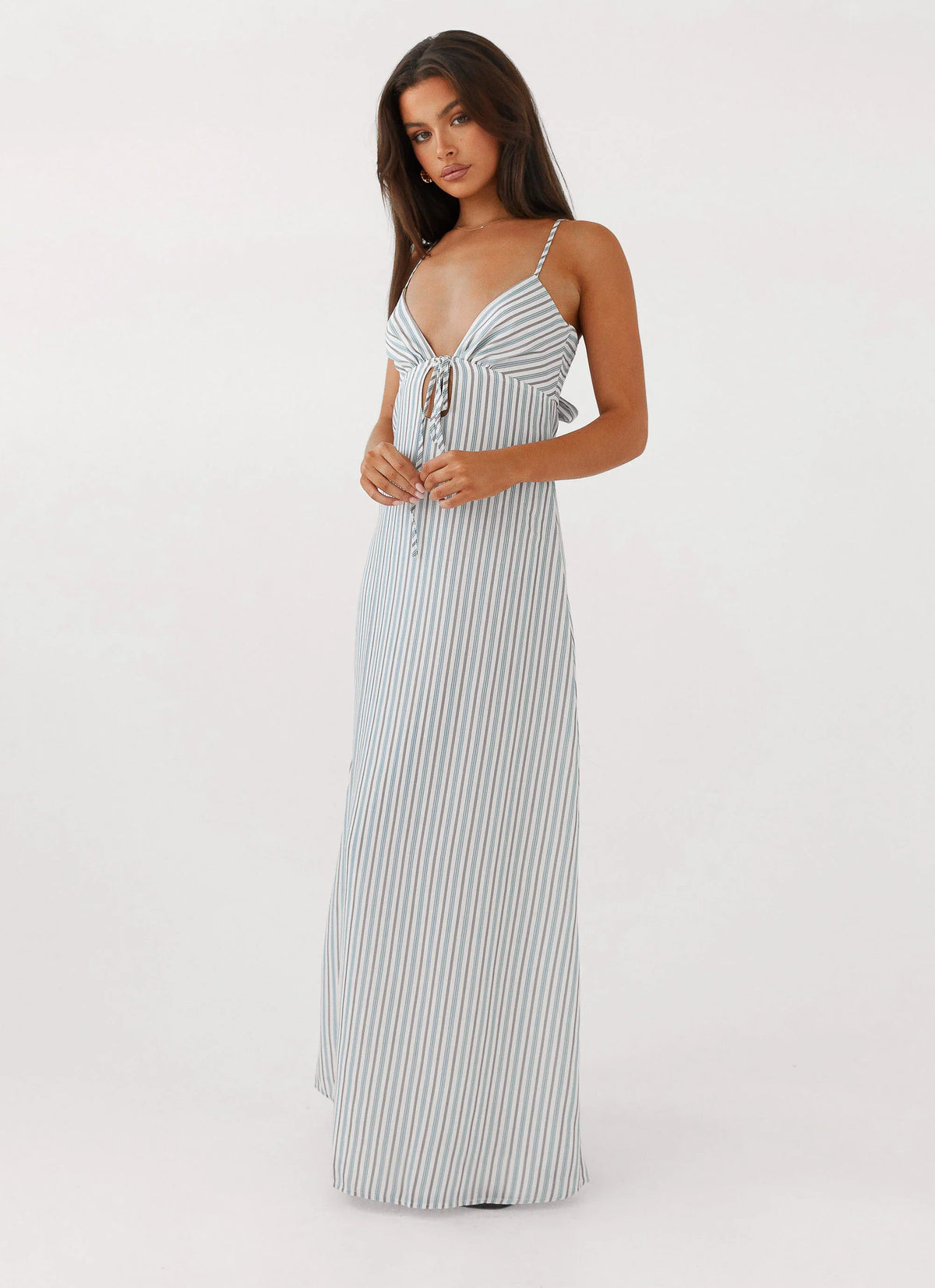 Flora Linen Maxi Dress Blue Choc Stripe