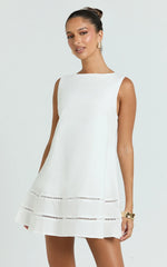 Kara Mini Dress - High Neck Sleeveless A Line Dress in White
