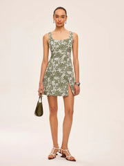 Floral Print Square Neck Dress With Side Slit