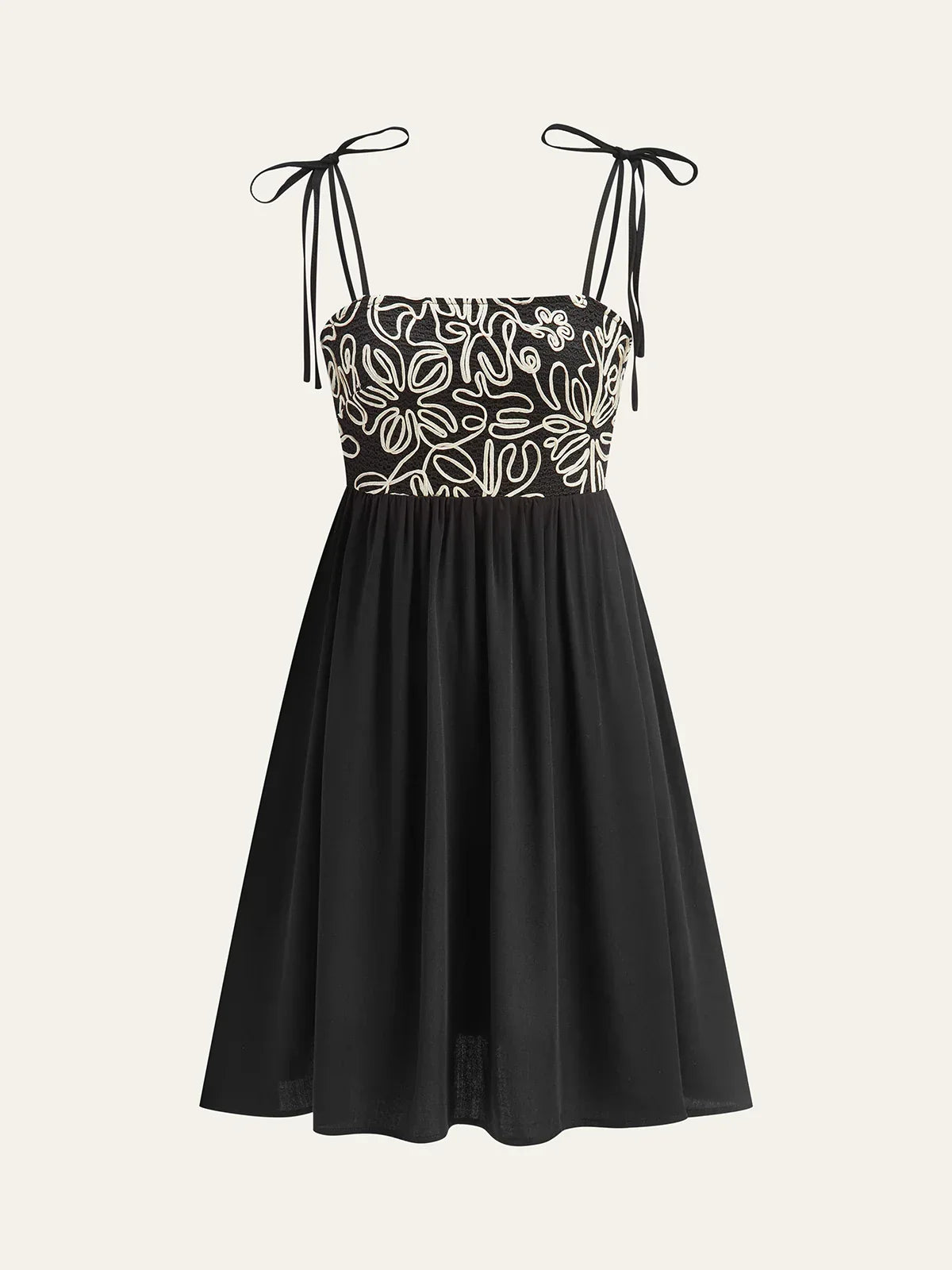 Embroidered Midi Dress with Tie-Up Straps