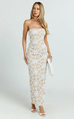 Tamika Midi Dress - Crochet Strapless Column Dress in White