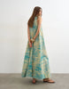 Topshop cotton poplin ruched neck maxi sundress in blue abstract print