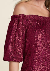 Sequin Off The Shoulder Dress Red