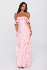 Rooftop Wink Off Shoulder Maxi Dress Pink