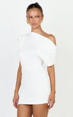 Nalfie Mini Dress - Tipped Shoulder Jersey Drape Dress in White
