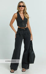 Fergie Jeans - Denim High Waisted Straight Leg Denim Jeans in Washed Black