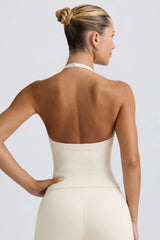 Halterneck Open-Back Tank Top in Ivory Marl