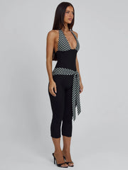 Lucy's MALANI CAPRI JUMPSUIT BLACK STRIPE