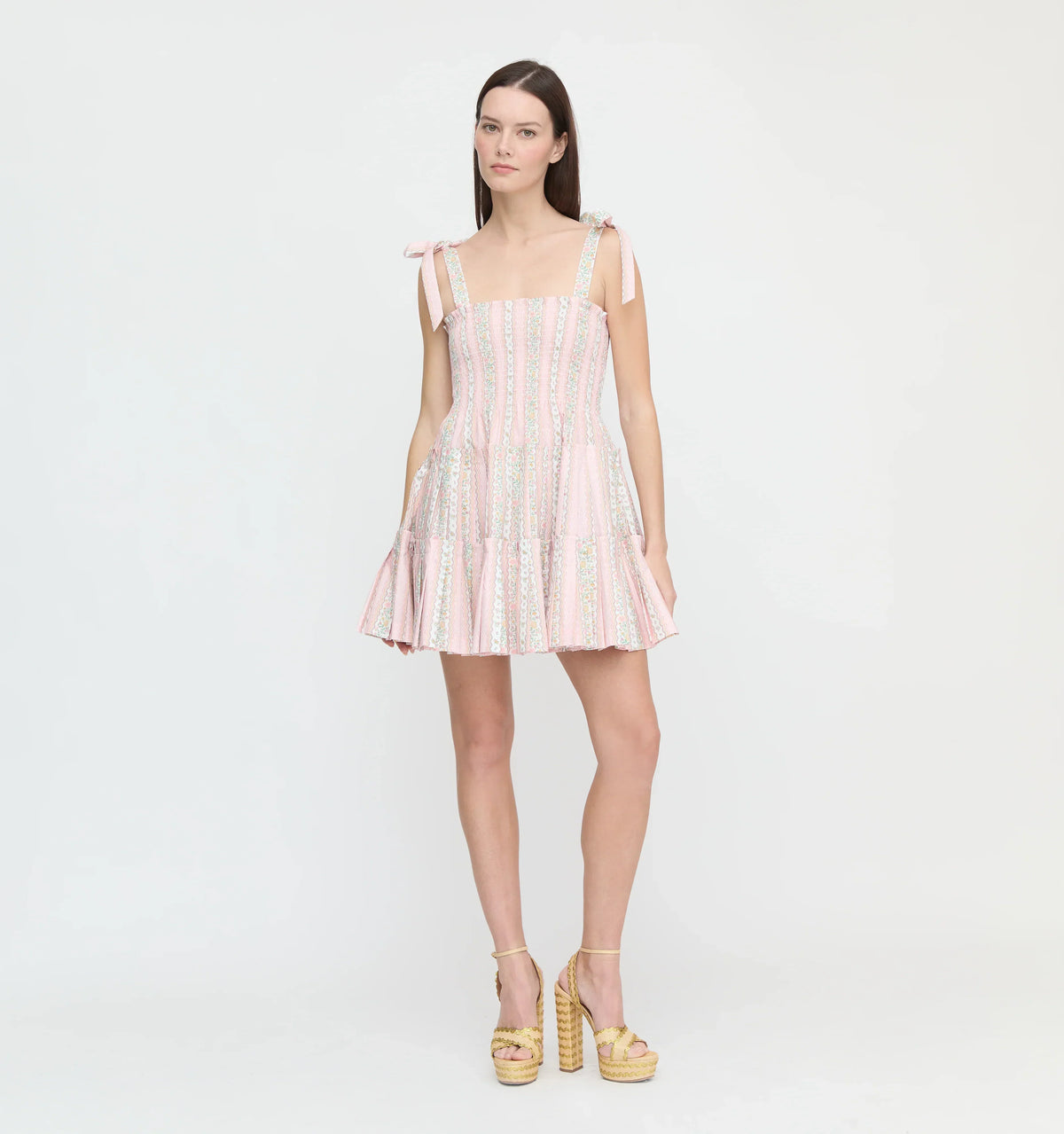 Couturebudthe Hill House X La Coqueta Ribbon Charlotte Nap Dress - Pink Floral Stripe