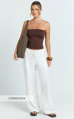 Wesley Pants - Mid Rise Relaxed Leg Linen Blend Pants in Off White