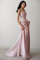 Lyriclr Pink Rhinestone Strapless Maxi Dress