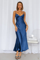 No Cloudy Skies Satin Maxi Dress Navy