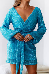 Static Memory Sequin Dress Blue