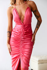 Mermaid Fit Midi Dress Hot Pink