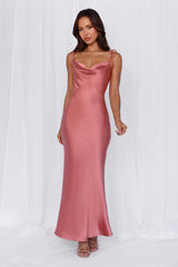 The Penelope Cowl Satin Maxi Dress Rose