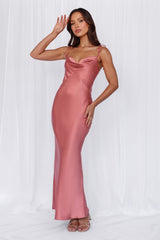 The Penelope Cowl Satin Maxi Dress Rose