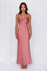 The Penelope Cowl Satin Maxi Dress Rose