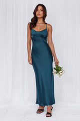 HELLO MOLLY The Samara Satin Maxi Dress Teal