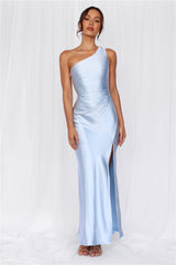 The Aurora One Shoulder Satin Maxi Dress Blue