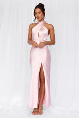 HELLO MOLLY The Adeline Halter Satin Maxi Dress Pink
