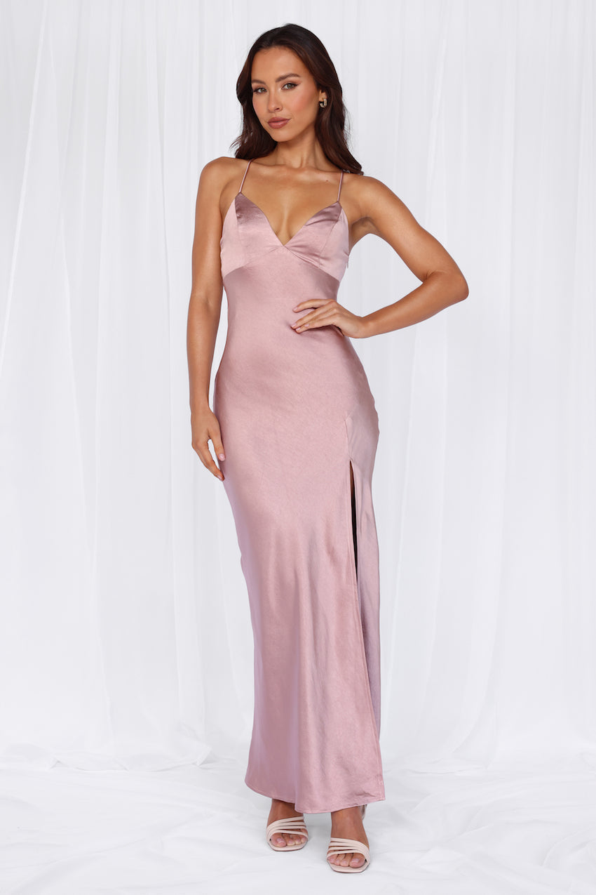 HELLO MOLLY The Sophia Satin Maxi Dress Dusty Pink