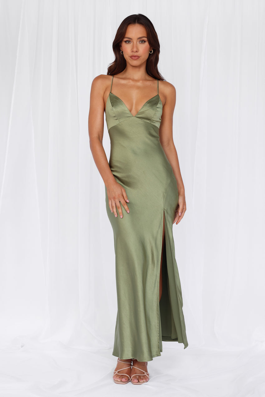 HELLO MOLLY The Sophia Satin Maxi Dress Olive