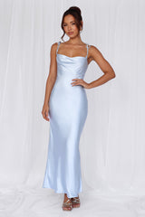 HELLO MOLLY The Penelope Cowl Satin Maxi Dress Blue