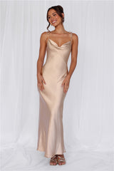 HELLO MOLLY The Penelope Cowl Satin Maxi Dress Champagne