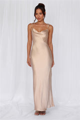 HELLO MOLLY The Penelope Cowl Satin Maxi Dress Champagne