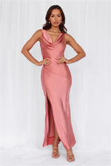 HELLO MOLLY The Loretta Cowl Satin Maxi Dress Rose