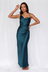 The Madeline Cowl Satin Maxi Dress Teal