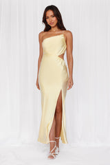 HELLO MOLLY The Opal One Shoulder Satin Maxi Dress Yellow