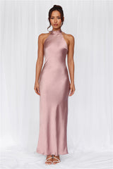 HELLO MOLLY The Cleo Halter Satin Maxi Dress Dusty Pink