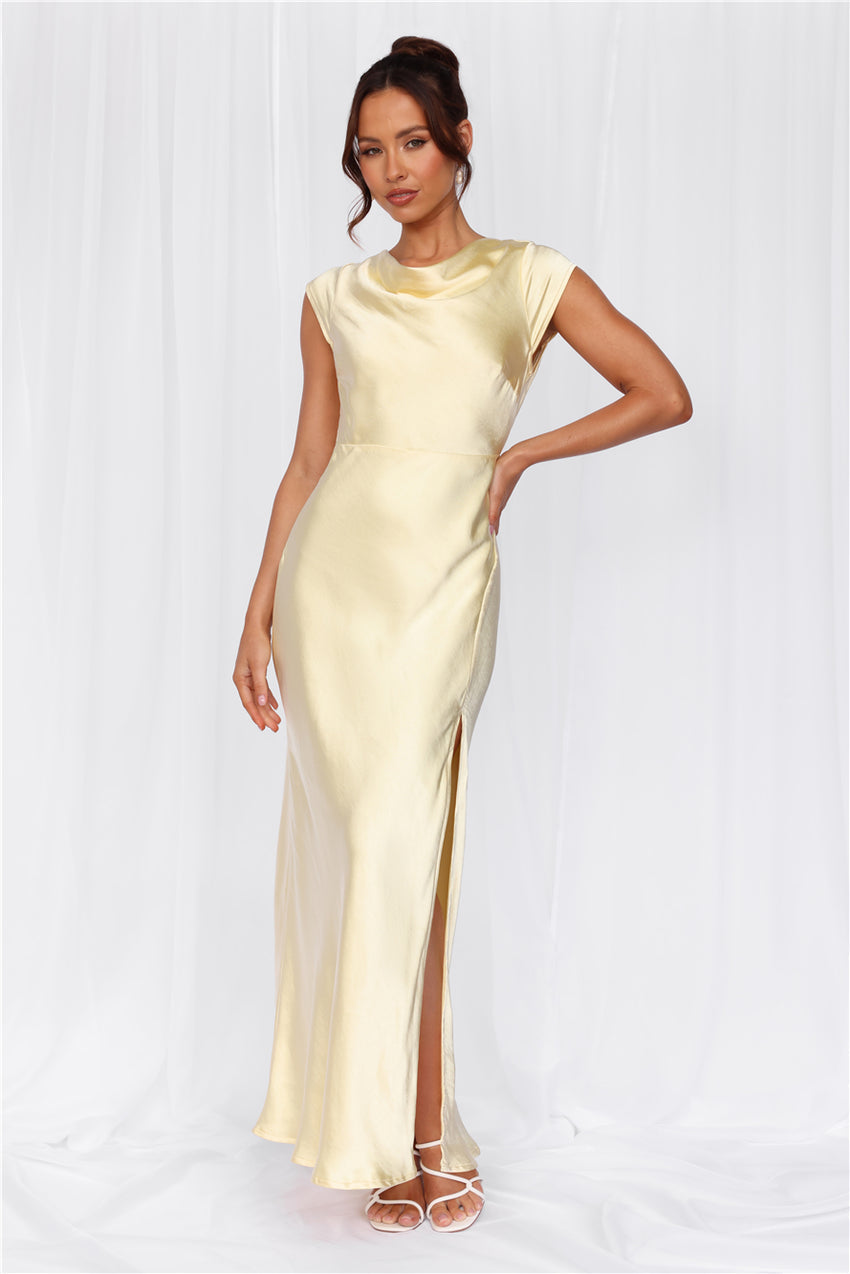 HELLO MOLLY The Valentina Cap Sleeve Satin Maxi Dress Yellow