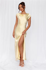 HELLO MOLLY The Valentina Cap Sleeve Satin Maxi Dress Yellow