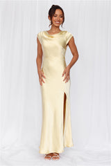 HELLO MOLLY The Valentina Cap Sleeve Satin Maxi Dress Yellow